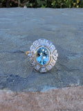 18ct gold two tone Art Deco Aquamarine & Diamond estate Ring