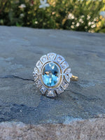 18ct gold two tone Art Deco Aquamarine & Diamond estate Ring