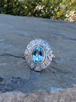 18ct gold two tone Art Deco Aquamarine & Diamond estate Ring