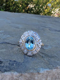 18ct gold two tone Art Deco Aquamarine & Diamond estate Ring