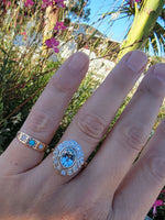 18ct gold two tone Art Deco Aquamarine & Diamond estate Ring