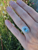 18ct gold two tone Art Deco Aquamarine & Diamond estate Ring
