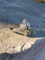 10k white gold c.1920's Art Deco filigree peridot & enamel ring