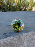 10k white gold c.1920's Art Deco filigree peridot & enamel ring