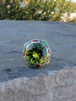 10k white gold c.1920's Art Deco filigree peridot & enamel ring