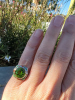 10k white gold c.1920's Art Deco filigree peridot & enamel ring