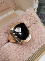 10k gold vintage Deco Black ONYX & diamond Ring