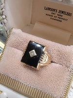 10k gold vintage Deco Black ONYX & diamond Ring