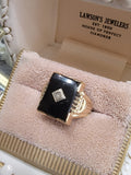 10k gold vintage Deco Black ONYX & diamond Ring