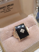 10k gold vintage Deco Black ONYX & diamond Ring