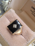 10k gold vintage Deco Black ONYX & diamond Ring