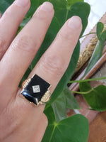 10k gold vintage Deco Black ONYX & diamond Ring