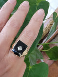 10k gold vintage Deco Black ONYX & diamond Ring