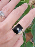 10k gold vintage Deco Black ONYX & diamond Ring
