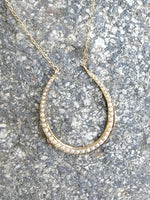 14k gold horseshoe seed pearl necklace pendant