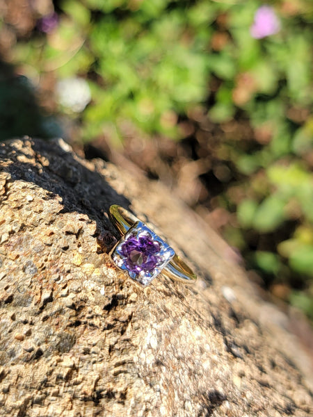 14k gold two tone amethyst solitaire antique estate ring