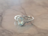 14k white gold c.1920's filigree Aquamarine ring