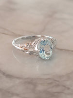 14k white gold c.1920's filigree Aquamarine ring