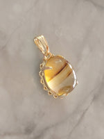 14k yellow gold Agate Deco vintage estate necklace pendant - 10K chain