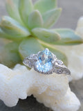 14k white gold c.1920's filigree Aquamarine ring