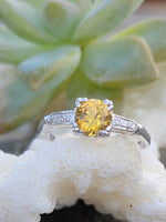18k white gold yellow sapphire & diamond estate ring