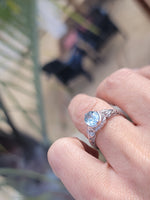 14k white gold c.1920's filigree Aquamarine ring