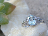 14k white gold c.1920's filigree Aquamarine ring