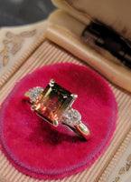 14k gold two tone WATERMELON tourmaline & diamond ring