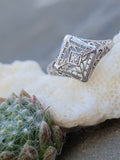 14k white gold diamond filigree ring
