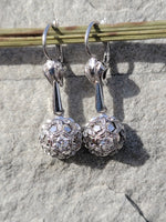 14k white gold diamond estate lever back earrings