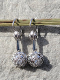 14k white gold diamond estate lever back earrings