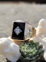 14k gold vintage Deco Black ONYX & diamond Ring