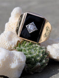 14k gold vintage Deco Black ONYX & diamond Ring