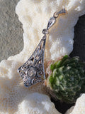 Platinum & 14k gold Edwardian pearl & diamond pendant necklace lavaliere