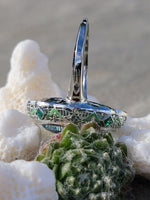 14k gold c.1920's Art Deco filigree aquamarine, emerald & enamel ring