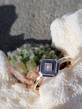 14k gold two tone "petite" Deco pearl, enamel & mother of pearl ring