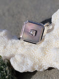 14k gold two tone Deco pearl, enamel & mother of pearl ring