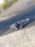 14k white gold color changing sapphire & diamond estate ring