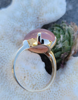 10k gold Deco cabochon rose quartz ring