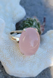 10k gold Deco cabochon rose quartz ring