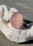 10k gold Deco cabochon rose quartz ring