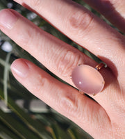 10k gold Deco cabochon rose quartz ring