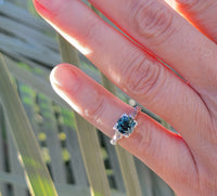14k white gold tourmaline & diamond estate ring