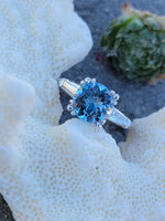 platinum aquamarine & baguette diamond estate ring