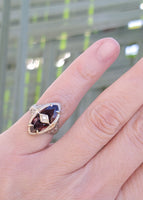 14k white gold garnet & diamond c.1920's floral filigree vintage ring