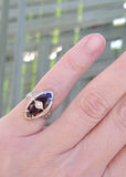 14k white gold garnet & diamond c.1920's floral filigree vintage ring
