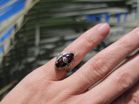 14k white gold garnet & diamond c.1920's floral filigree vintage ring
