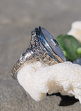 14k white gold c.1920's filigree Deco diamond & quartz ring