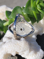 14k white gold c.1920's filigree Deco diamond & quartz ring