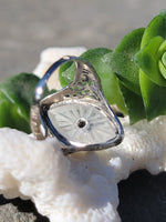 14k white gold c.1920's filigree Deco diamond & quartz ring